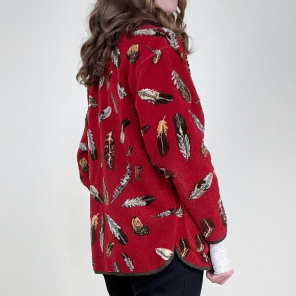 Vintage Fleece Novelty Print Light Jacket Cardigan Sweater Western Gorpcore Boho - Picture 4 of 10
